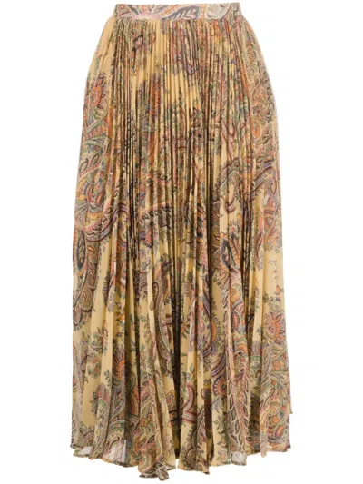 Etro Pleated Beige Skirt With Paisley Print In Brown