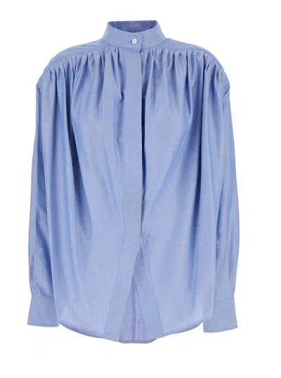 Etro Oversized Pleated Cotton-oxford Top In Indaco (light Blue)