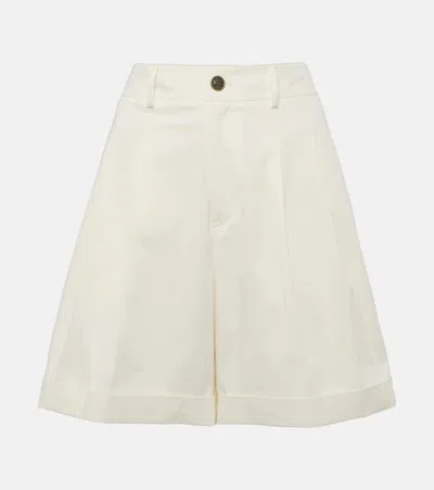 Etro Pleated Cotton-blend Gabardine Shorts In White
