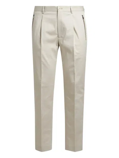 Etro Pleated Cotton Trousers In Neutral