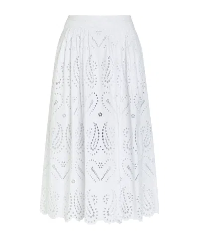 Etro Pleated Embroidered Cotton-blend Midi Skirt In White