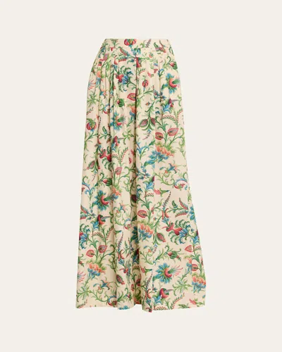Etro Pleated Floral Cotton Maxi Circle Skirt In Neutral