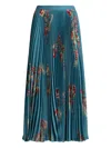 Etro Pleated Floral-print Midi Skirt In Blue