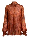 Etro Pleated Floral-print Shirt In Orange
