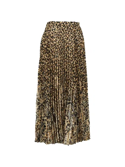 Etro Leopard Pleated High Waisted Midi Skirt In Neutral