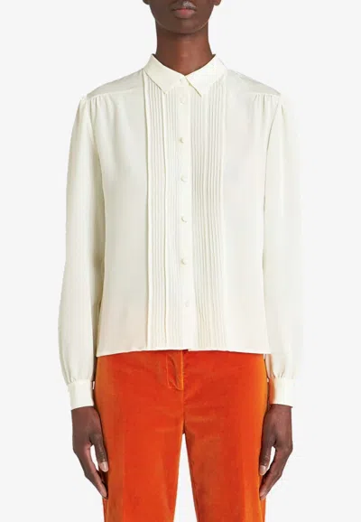 Etro Pleated Silk Shirt In White