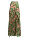 Etro Pleated Maxi Skirt With Ruffles In Green