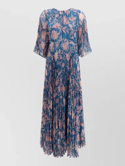 Etro Pleated Midi Dress In Blue