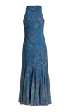 Etro Pleated Midi Dress In Blue