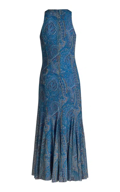 Etro Pleated Midi Dress In Blue