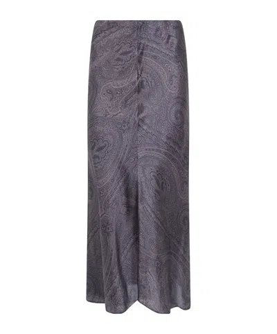 Etro Pleated Midi Skirt In Gray