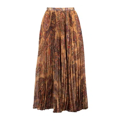 Etro Pleated Midi Skirt In Georgette