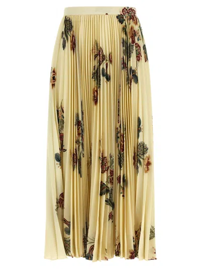 Etro Pleated Midi Skirt In Yellow