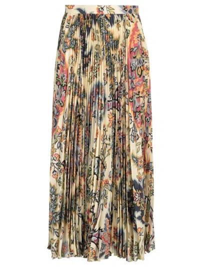 Etro Pleated Midi Skirt In Stampa F.do Bejge
