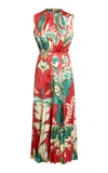 Etro Pleated Patterned Midi Dress In Red
