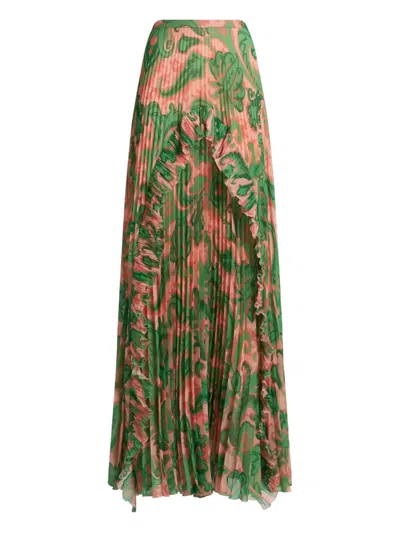 Etro Pleated Ruffled Maxi Skirt In Multi