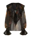 Etro Dahlia Sheer Blouse With Ruffle Details In Black