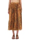 Etro Midi Paisley-print Pleated Skirt In Brown