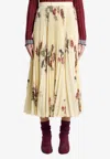 Etro Pleated Midi Skirt With Floral Print In Brown