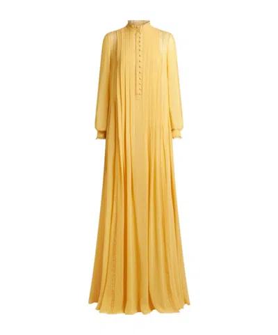 Etro Silk High-neck Pleated Gown In Yellow