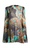 Etro Pleated Silk Mini Dress In Multi
