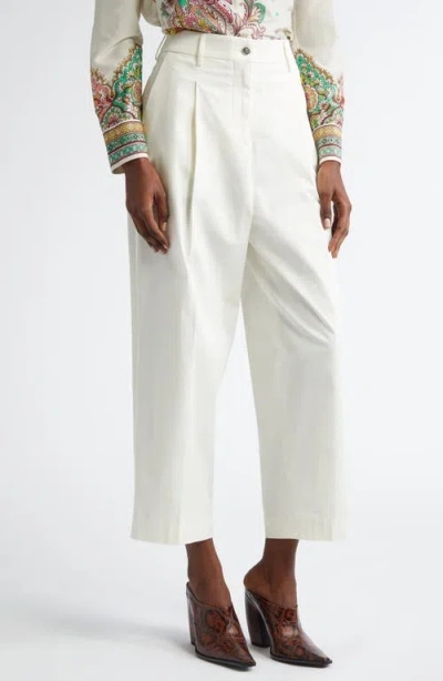 Etro Pleated Straight Leg Crop Trousers In Cream