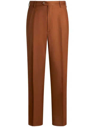 Etro , Linen And Cotton Slub Trousers, Man, Pink, Size 54 In Rosa