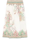 Etro Womens Print On White Base Floral-print High-rise Cotton Midi Skirt In White