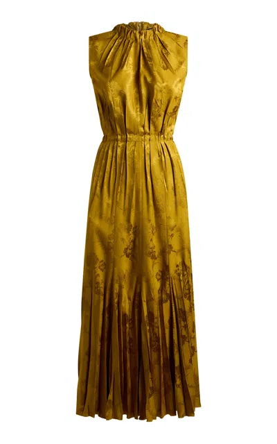 Etro Pleated Wool-blend Midi Dress In Yellow