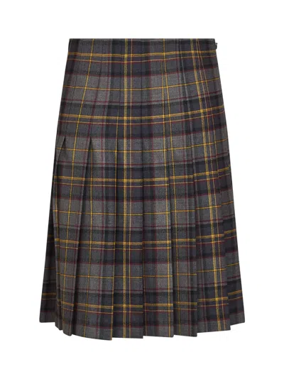 Etro Pleated Wool Check Skirt In Multi