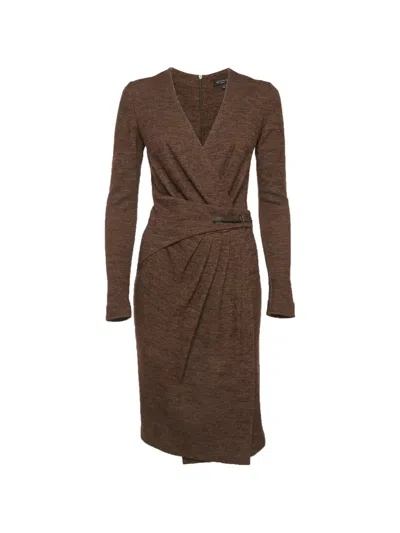 Pre-owned Etro Pleated Wrap Midi Dress In Brown