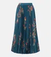 Etro Pleated Floral-print Midi Skirt In Blue