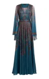 Etro Plissé Silk Chiffon Maxi Dress In Print