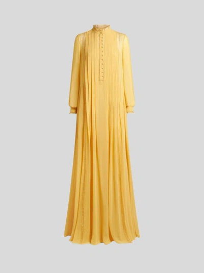 Etro Plissiertes Kleid Aus Seide In Gelb