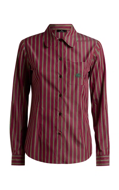 Etro Pocket Cotton Shirt In Burgundy