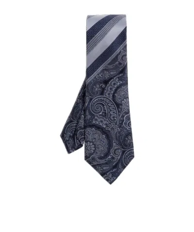 Etro Paisley-print Striped Tie In Blue
