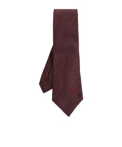 Etro Pegaso-embroidered Silk Tie In Burgundy
