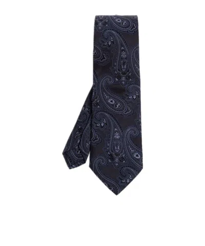 Etro Paisley-print Silk Tie In Gray