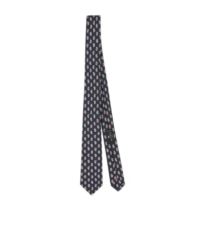 Etro Pointed Tie In Navy Blue/multicolour