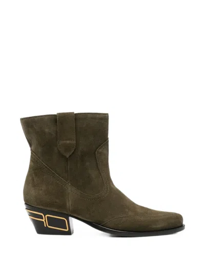 Etro Pointed-toe Logo-plaque Boots In Green