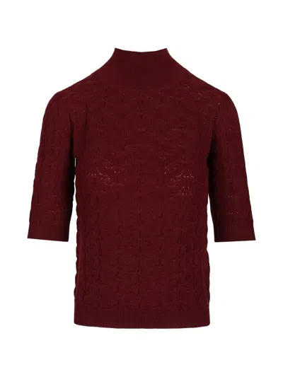 Etro Pointelle-knit High-neck Sweater In Burgundy