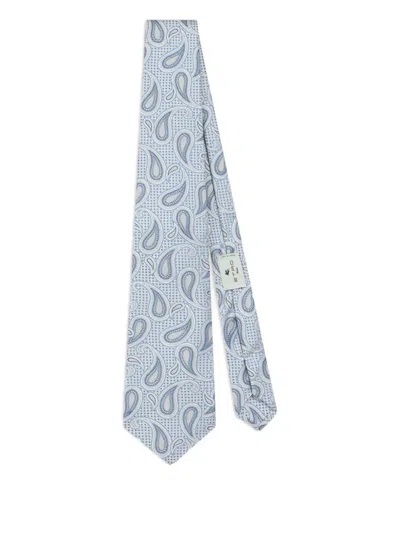 Etro Polka-dot Paisley Jacquard Tie In Blue