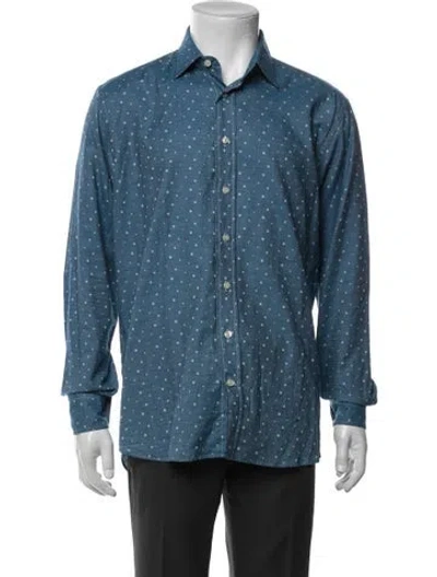 Pre-owned Etro Polka Dot Print Long Sleeve Denim Shirt In Blue