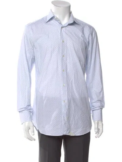 Pre-owned Etro Polka Dot Print Long Sleeve Dress Shirt In Blue