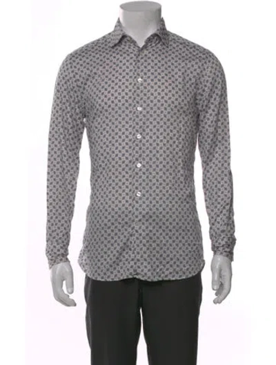 Pre-owned Etro Polka Dot Print Long Sleeve Dress Shirt In Blue