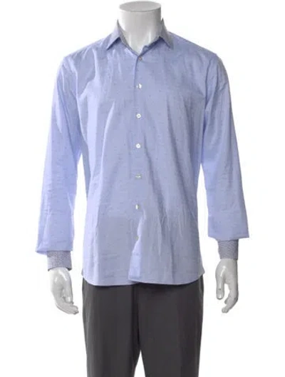 Pre-owned Etro Polka Dot Print Long Sleeve Dress Shirt In Blue