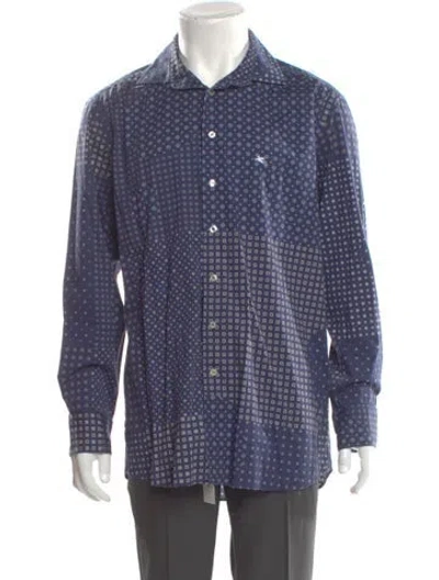 Pre-owned Etro Polka Dot Print Long Sleeve Shirt In Blue