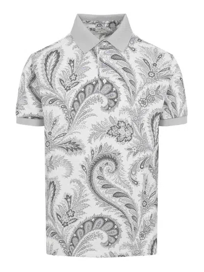 Etro Paisley Print Cotton Polo Shirt In White