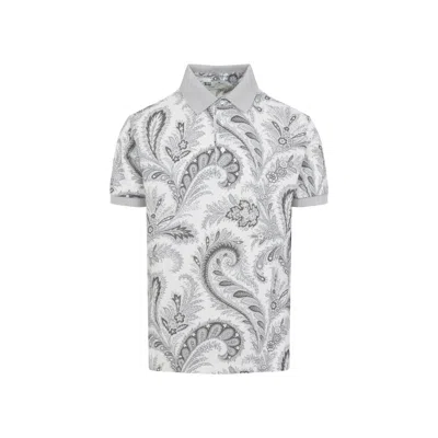 Etro Paisley Print Cotton Polo Shirt In White