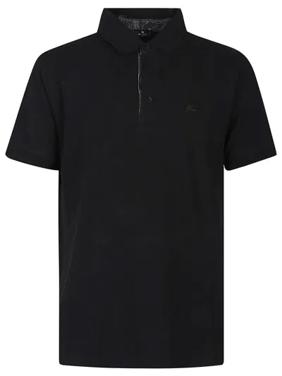 Etro Roma Printed Collar Polo In Black